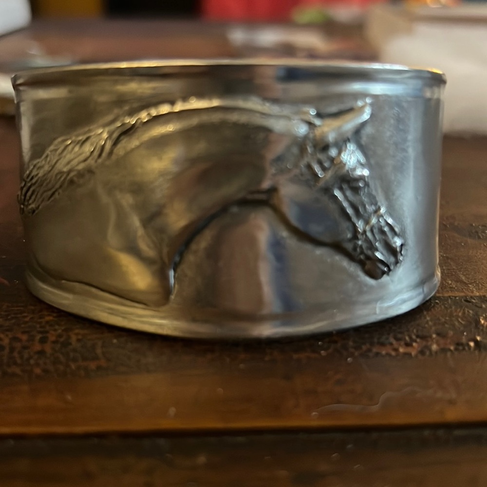 Horse cuff bracelet- narrow cuff bracelet, silvery pewter